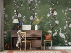 Green Peony Peacock Wallpaper : Chinoiserie Blossom Mural - View 4