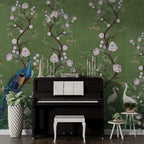 Green Peony Peacock Wallpaper : Chinoiserie Blossom Mural