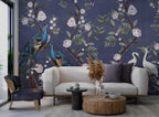 Indigo Peony Peacock Wallpaper : Chinoiserie Blossom Mural - View 4