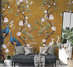 Ochre Peony Peacock Wallpaper : Chinoiserie Blossom Mural - View 5