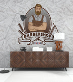 Barbershop Wallpaper : Retro Bearded Barber Emblem Mural - View 4