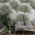 Fan Palm Leaves Wallpaper : Soft Green Botanical Mural