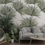 Fan Palm Leaves Wallpaper : Soft Green Botanical Mural