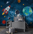 Little Astronaut Wallpaper : Watercolor Earth and Stars Mural - View 4