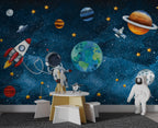 Little Astronaut Wallpaper : Watercolor Earth and Stars Mural - View 3