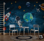 Little Astronaut Wallpaper : Watercolor Earth and Stars Mural