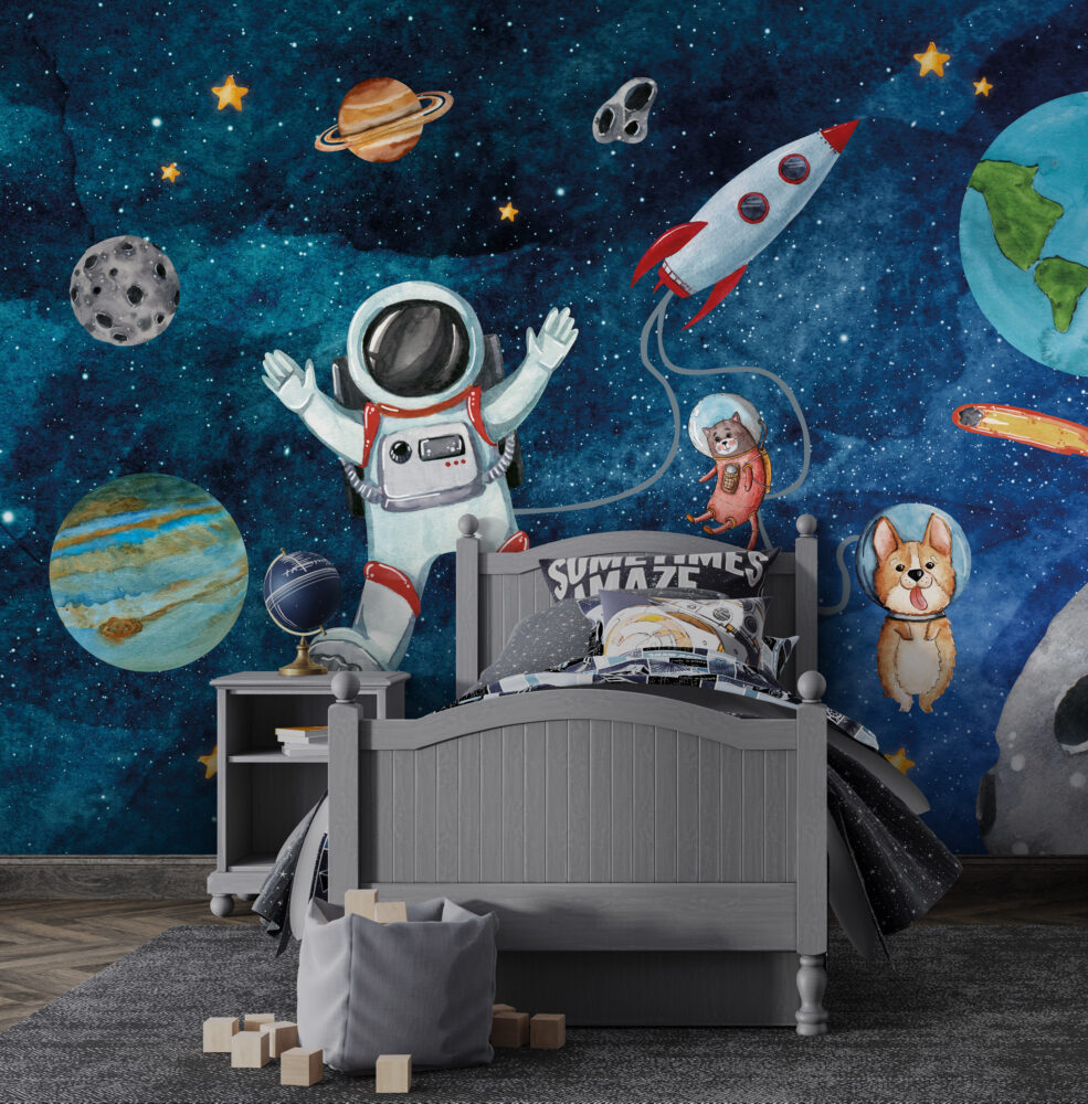 Cute Space Astronauts Wallpaper : Cat Astronaut Galaxy Mural - View 3