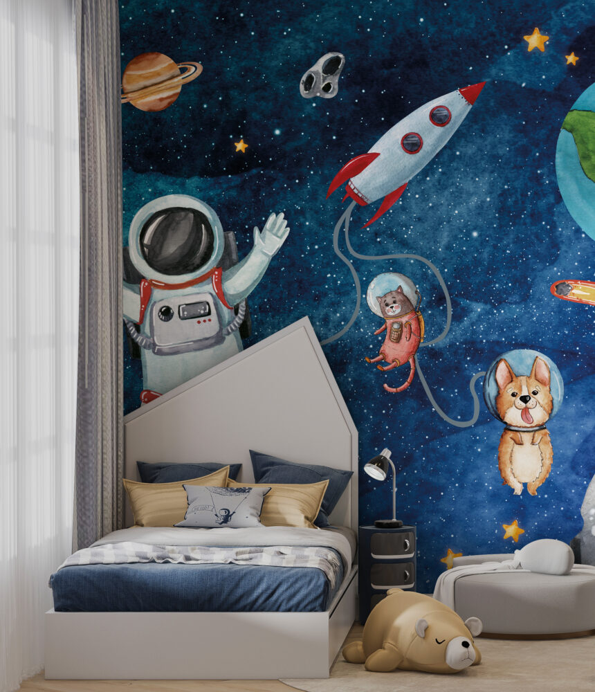 Cute Space Astronauts Wallpaper : Cat Astronaut Galaxy Mural - View 4