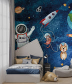 Cute Space Astronauts Wallpaper : Cat Astronaut Galaxy Mural - View 4