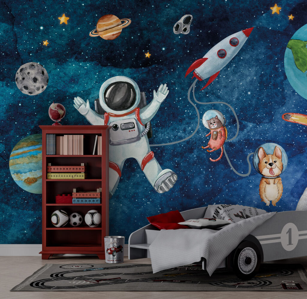 Cute Space Astronauts Wallpaper : Cat Astronaut Galaxy Mural