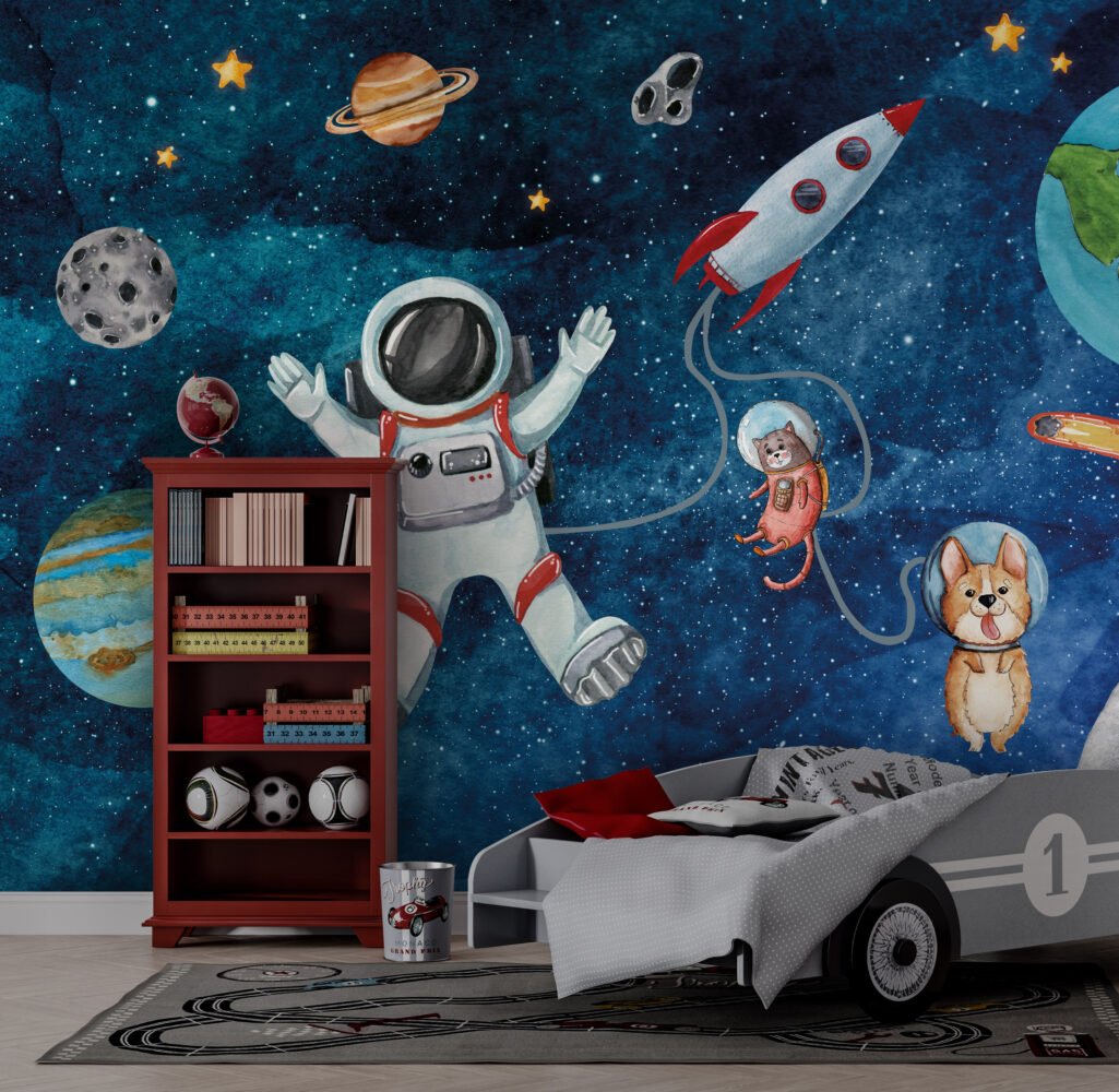 Cute Space Astronauts Wallpaper : Cat Astronaut Galaxy Mural