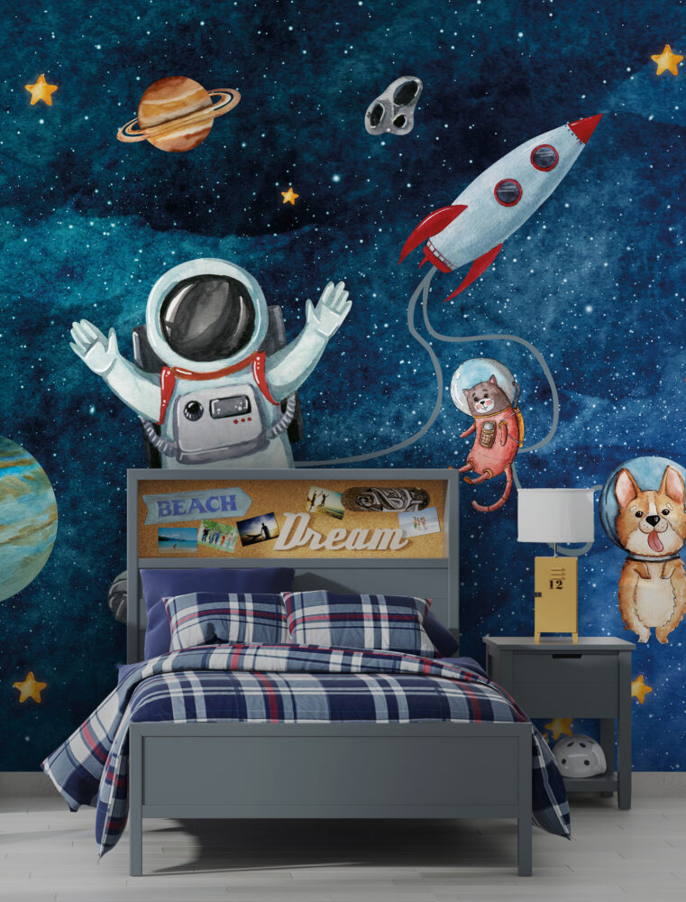 Cute Space Astronauts Wallpaper : Cat Astronaut Galaxy Mural - View 6