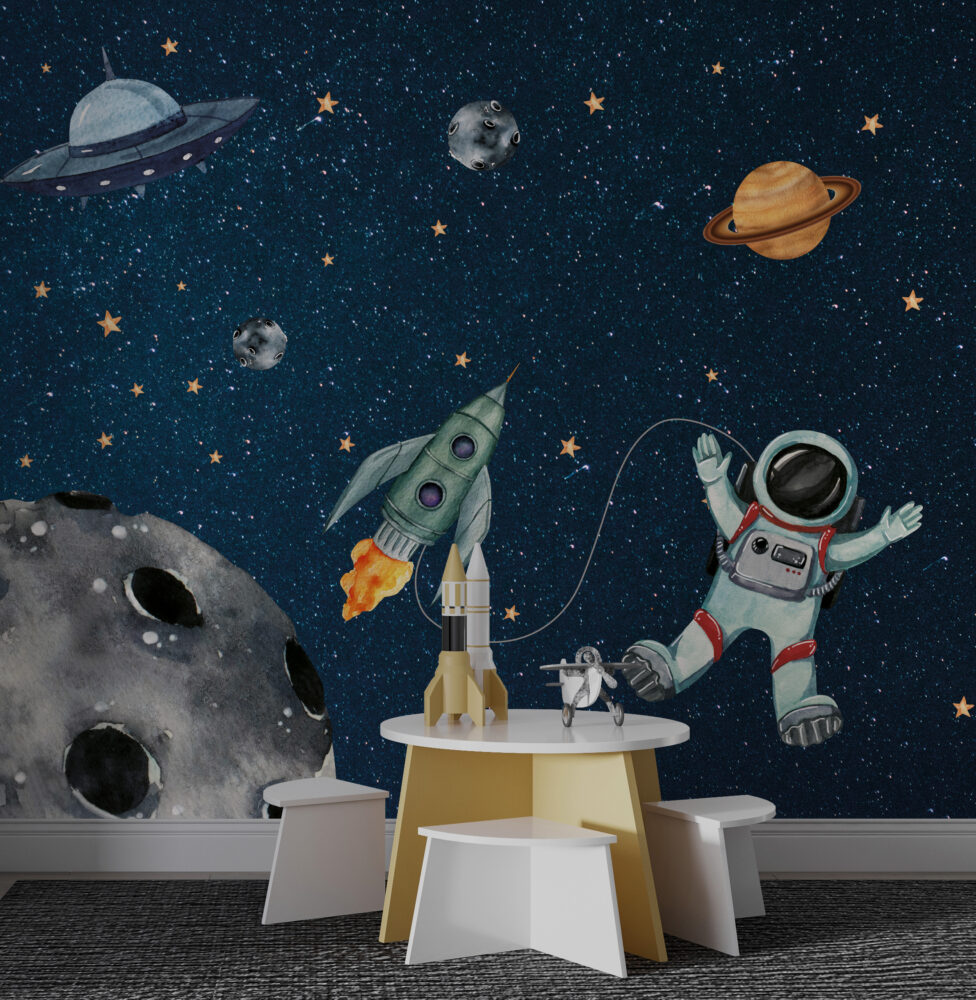 Rocket Astronaut Wallpaper : Moon and Planets Space Mural
