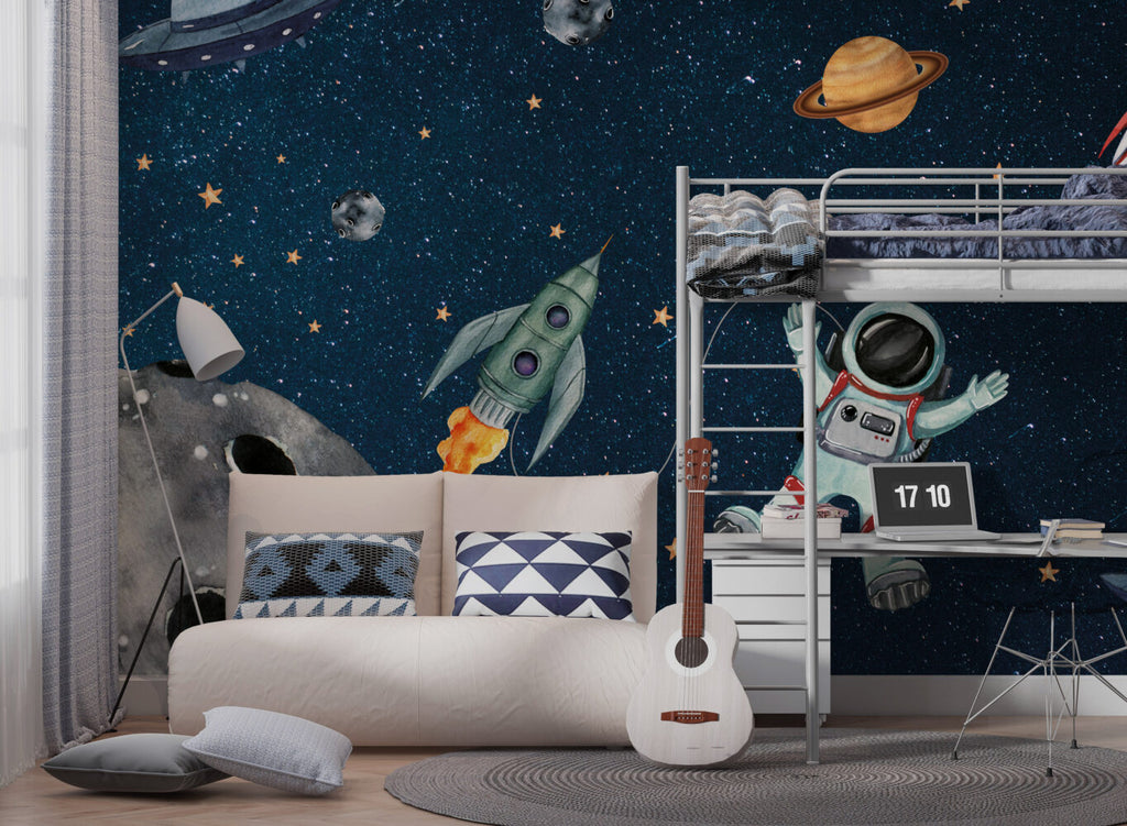 Rocket Astronaut Wallpaper : Moon and Planets Space Mural - View 5
