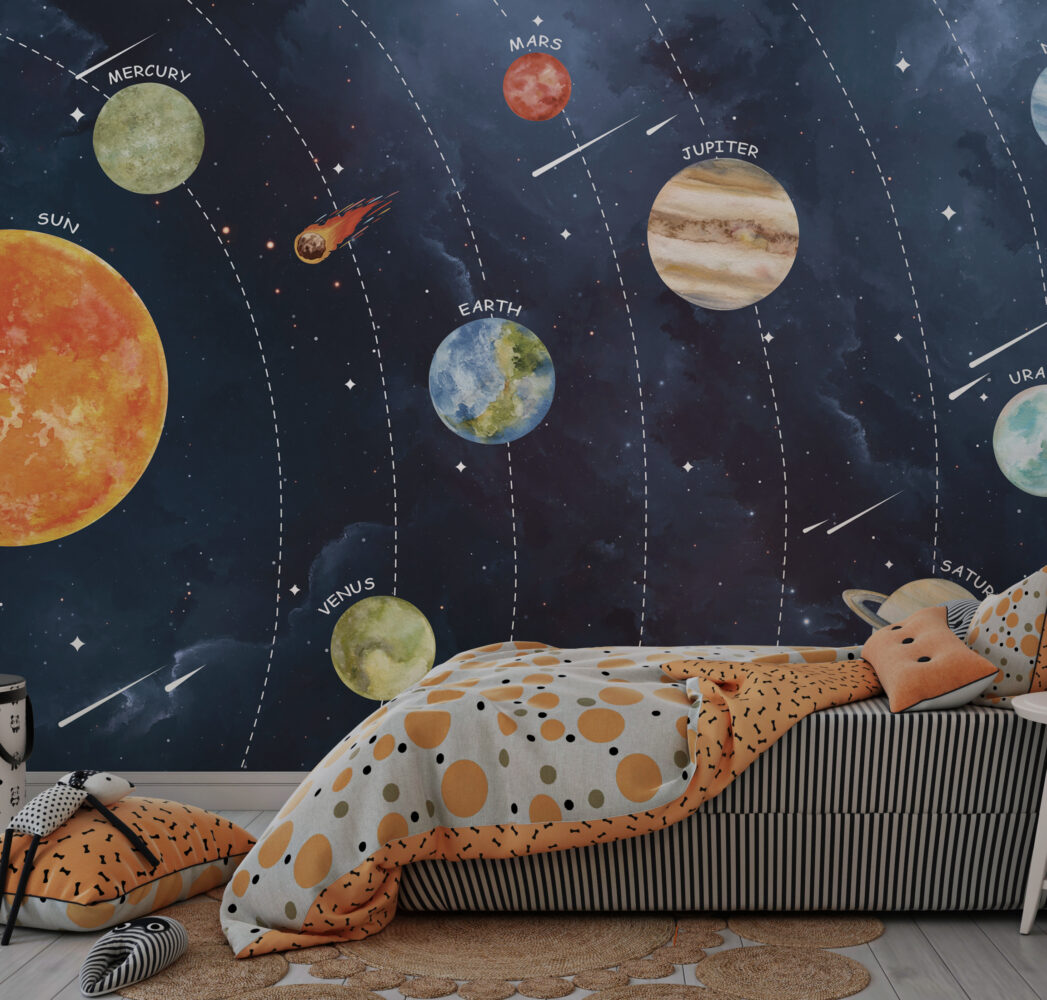 Solar System Wallpaper : Planets and Orbits Kids Mural