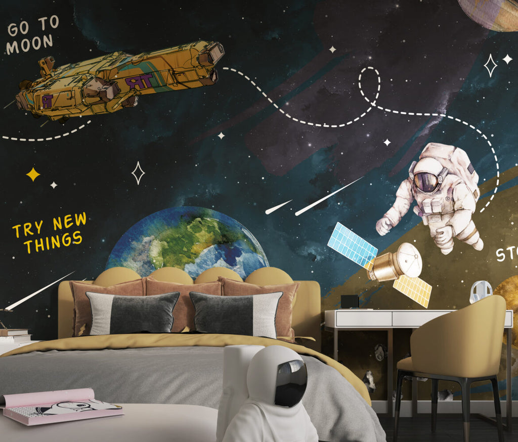 Space Adventure Wallpaper : Planets, Spaceship and Astronaut Mural - View 5