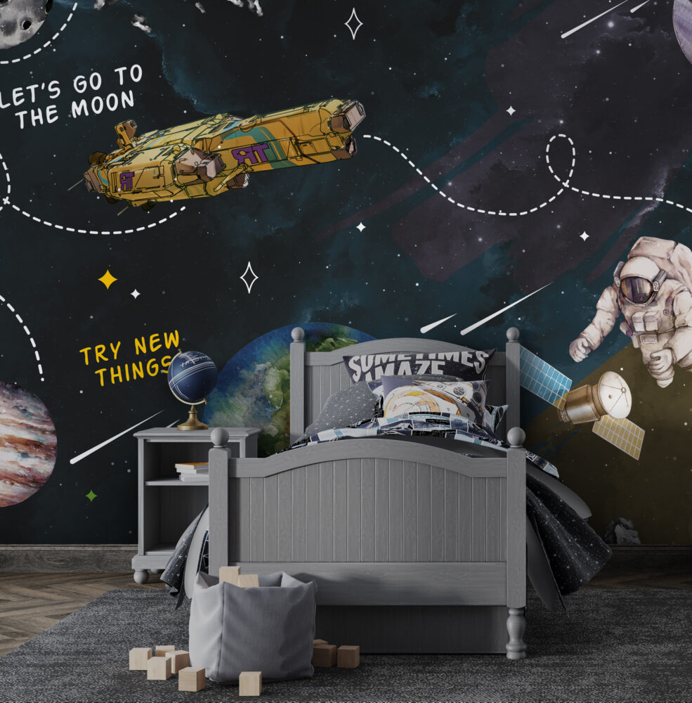 Space Adventure Wallpaper : Planets, Spaceship and Astronaut Mural - View 6