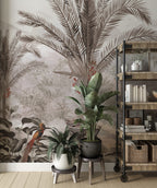 Misty Palm Lake Wallpaper : Rowboat Tropical Landscape Mural - View 5