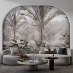 Misty Palm Lake Wallpaper : Rowboat Tropical Landscape Mural