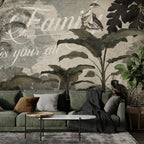 Retro Jungle Script Wallpaper : Birds and Monkeys Mural - View 3