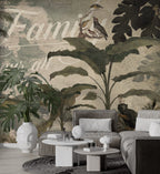 Retro Jungle Script Wallpaper : Birds and Monkeys Mural - View 6