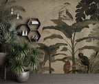 Sand Retro Jungle Wallpaper : Birds and Monkeys Mural - View 3