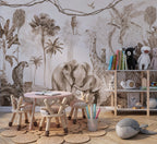Sepia Elephant Family Wallpaper : Jungle Animals Mural - View 5