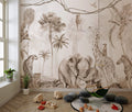 Sepia Elephant Family Wallpaper : Jungle Animals Mural