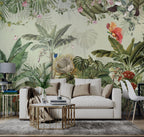 Colorful Tropical Birds Wallpaper : Protea and Monstera Jungle Mural - View 3