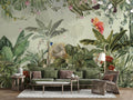 Colorful Tropical Birds Wallpaper : Protea and Monstera Jungle Mural