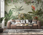 Colorful Tropical Birds Wallpaper : Protea and Monstera Jungle Mural - View 4