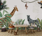 Safari Friends Wallpaper : Giraffe, Zebra and Palms Kids Mural - View 6