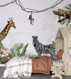 Safari Friends Wallpaper : Giraffe, Zebra and Palms Kids Mural - View 4