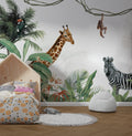 Safari Friends Wallpaper : Giraffe, Zebra and Palms Kids Mural