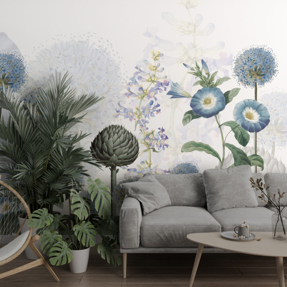 Blue Allium Wallpaper : Dandelion and Morning Glory Mural - View 4