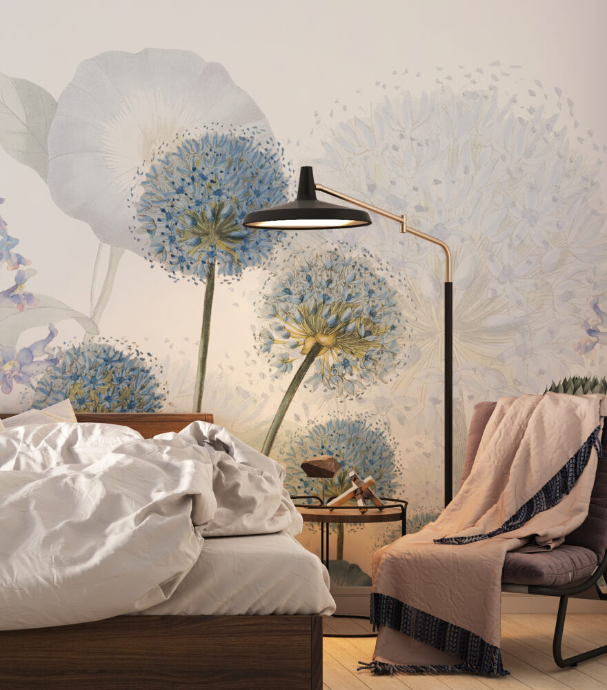 Blue Allium Wallpaper : Dandelion and Morning Glory Mural - View 5