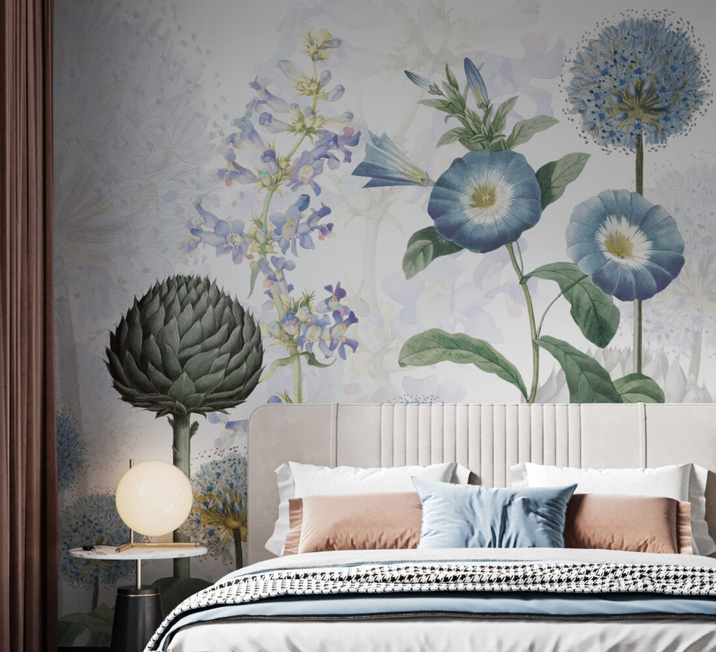 Blue Allium Wallpaper : Dandelion and Morning Glory Mural - View 6