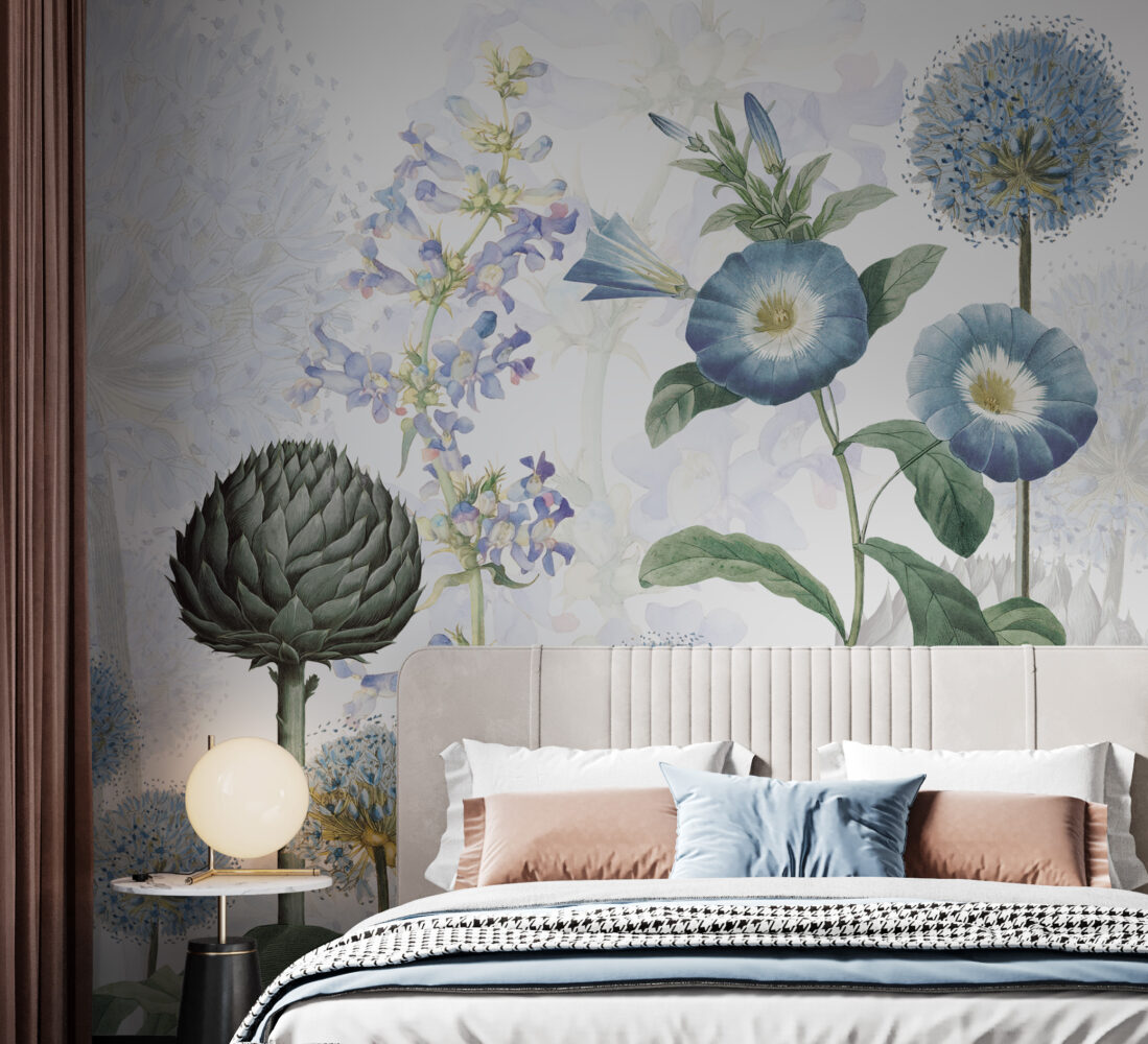 Blue Allium Wallpaper : Dandelion and Morning Glory Mural - View 6