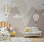 Soft Mountain Balloons Wallpaper : Pastel Peaks Nursery Mural - View 5