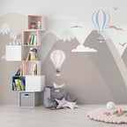 Soft Mountain Balloons Wallpaper : Pastel Peaks Nursery Mural - View 4