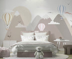 Soft Mountain Balloons Wallpaper : Pastel Peaks Nursery Mural