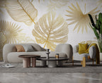 Gold Monstera Line Wallpaper : Tropical Leaf Art Mural - View 5