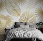 Gold Monstera Line Wallpaper : Tropical Leaf Art Mural - View 4