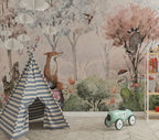 Pastel Forest Animals Wallpaper : Fox and Rabbit Woodland Mural - View 4