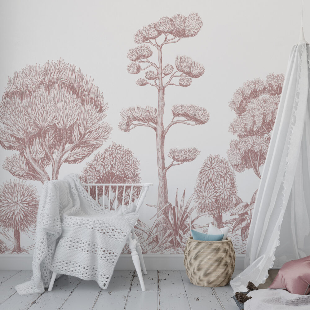 Sepia Line Forest Wallpaper : Toile Tree Sketch Mural