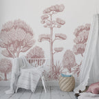 Sepia Line Forest Wallpaper : Toile Tree Sketch Mural