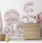 Sepia Line Forest Wallpaper : Toile Tree Sketch Mural - View 3