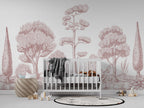 Sepia Line Forest Wallpaper : Toile Tree Sketch Mural - View 4