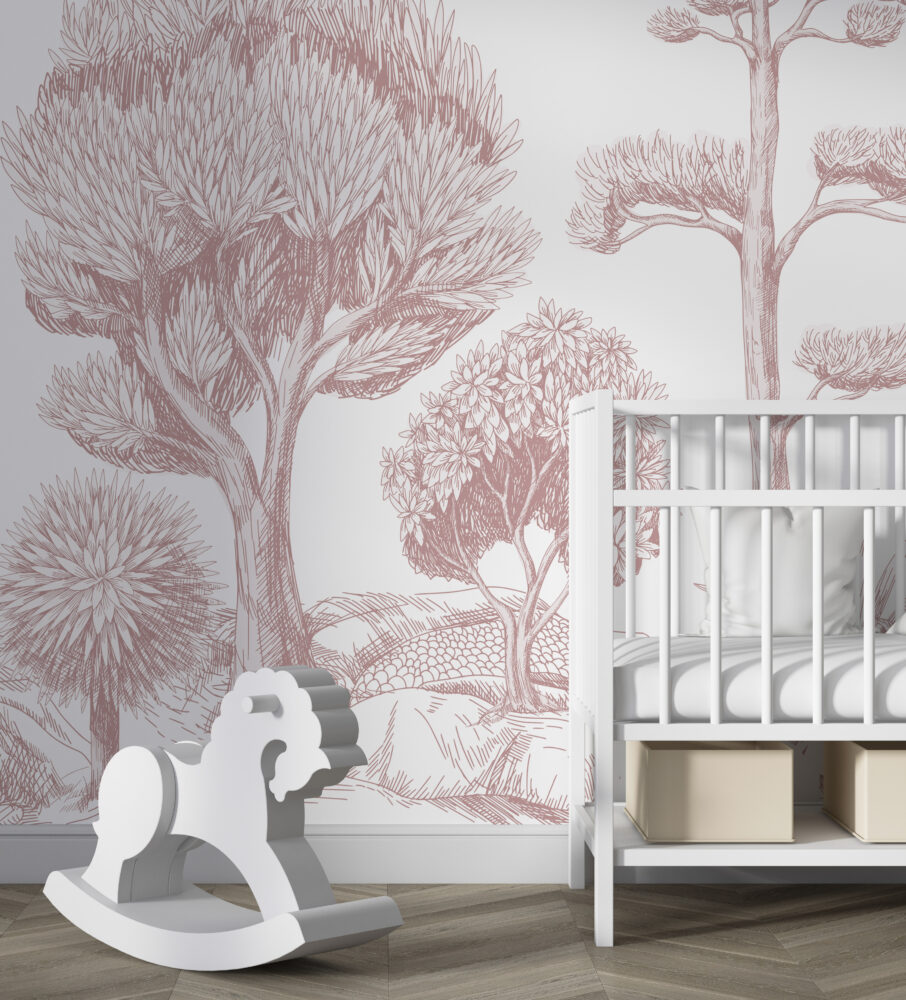 Sepia Line Forest Wallpaper : Toile Tree Sketch Mural - View 5