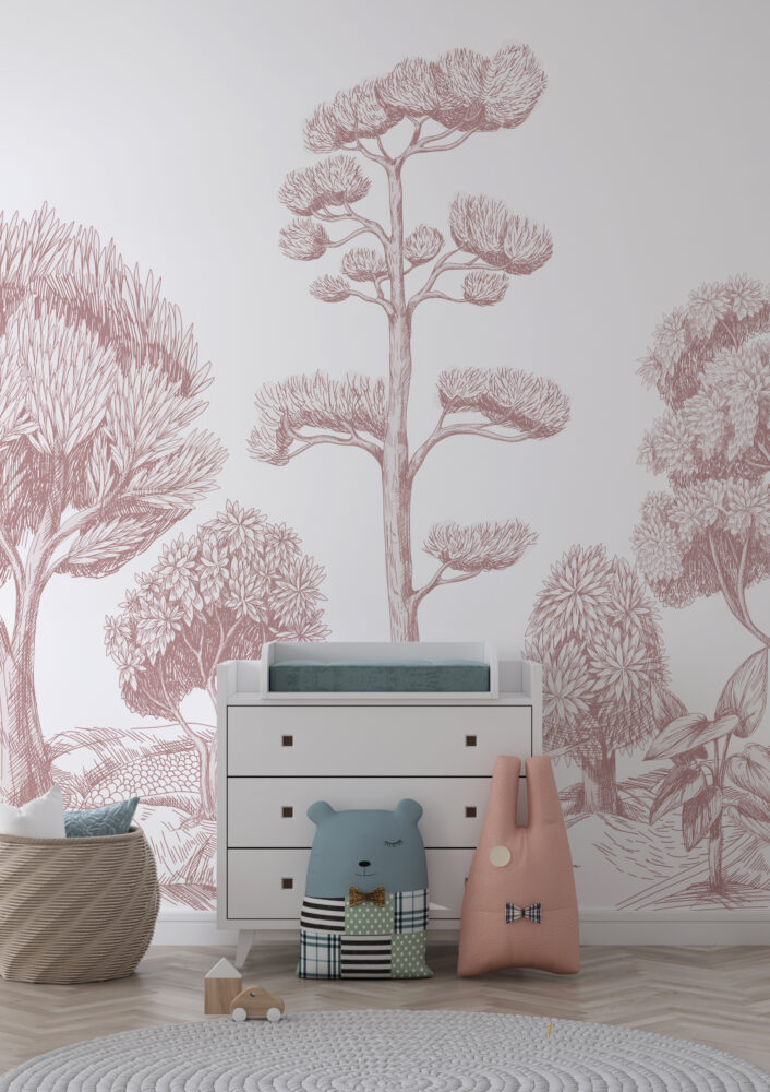 Sepia Line Forest Wallpaper : Toile Tree Sketch Mural - View 6